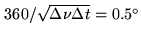 $ 360/\sqrt{\Delta \nu \Delta t} = 0.5^\circ$