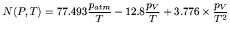 $\displaystyle N(P,T) = 77.493 \frac{p_{atm}}{T} - 12.8 \frac{p_V}{T} + 3.776 \times \frac{p_V}{T^2}$